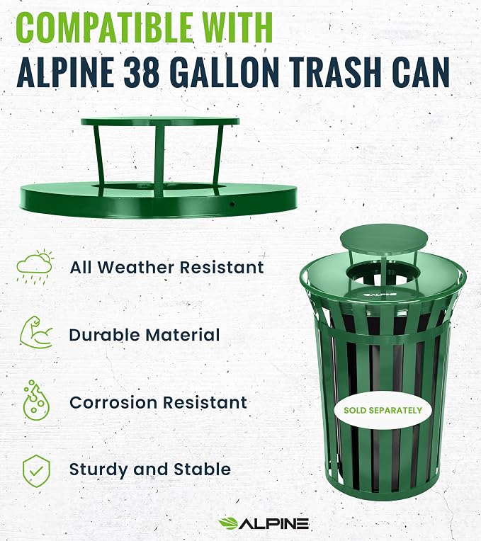 Alpine Industries Outdoor Metal Waste Receptacle Rain Bonnet Lid - Image 6