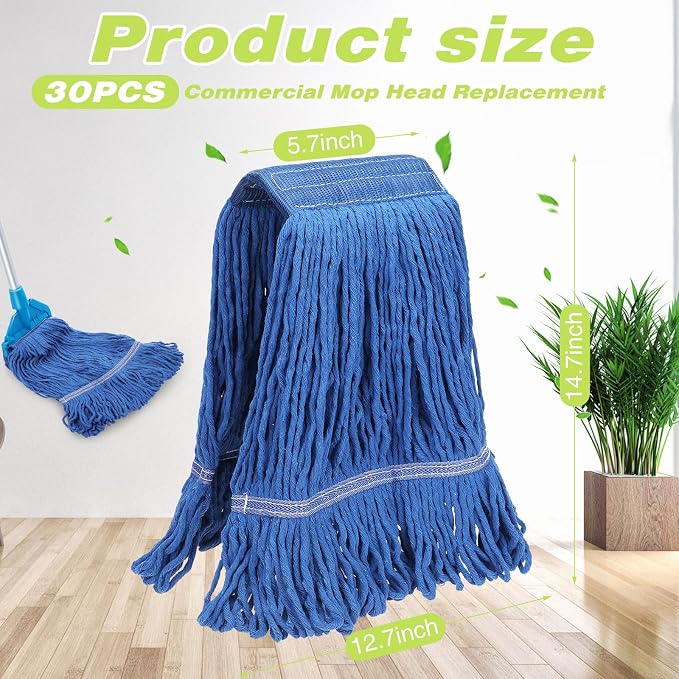 Roshtia 30 Pieces Commercial Mop Head Replacement Floor Cleaning Wet Mop Heads - Image 2