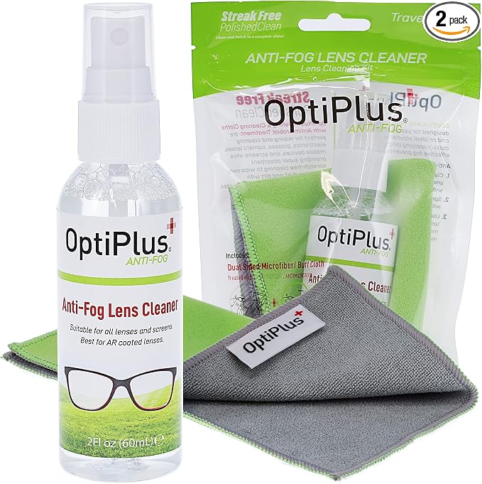 OptiPlus Anti-Fog Lens Cleaning Spray and Dual Microfiber Cloth | Streak-Free by OptiPlus