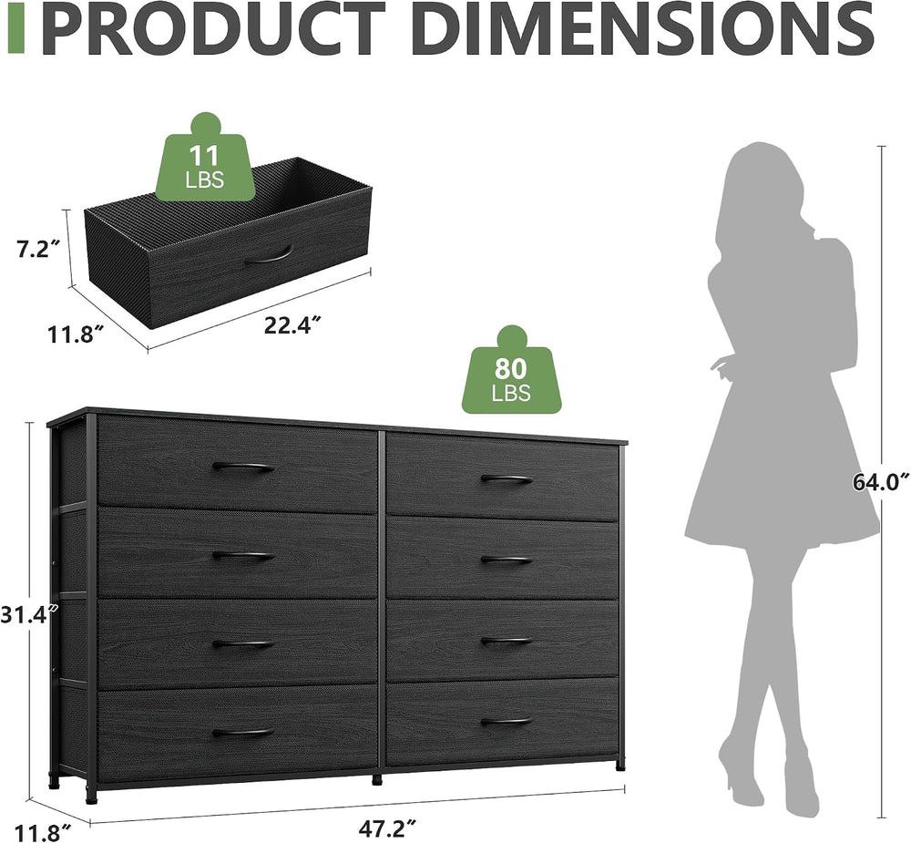Furnulem Wide Dresser for Bedroom, TV Stand for 55'', 8 Drawer Dorm D...