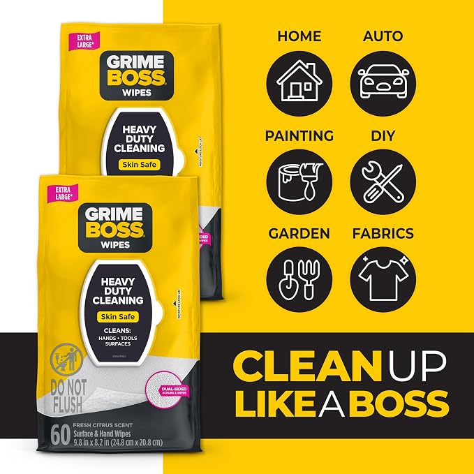 Grime Boss Heavy Duty Surface and Hand Wipes | Wet Wipes Remove Paint, Dirt | - Image 3