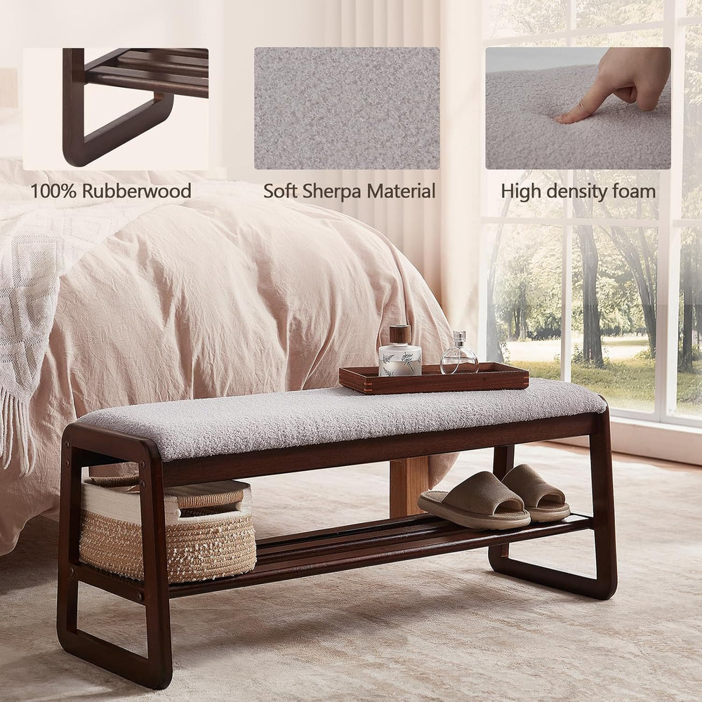 Shoe Rack Bench, 2 Tier Solid Wooden Entryway Bench(Gray Lilac, 39.4")