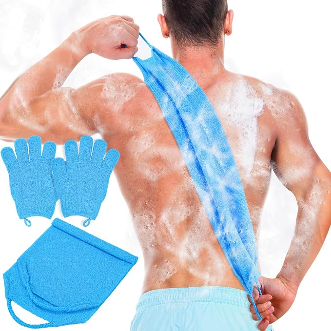 Anezus Exfoliating Back Scrubber Bath Gloves Set, Exfoliating Shower Towel by anezus