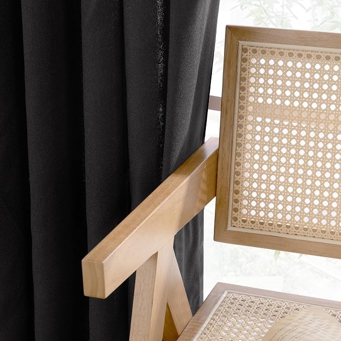 YoungsTex Black Linen Curtains 63 inch Length 2 Panels - Image 7