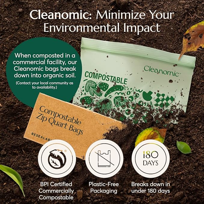 Cleanomic Compostable* Quart Size Food Storage Bags Freezer and Leak Proof - Image 4