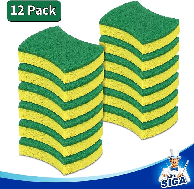 MR.SIGA Heavy Duty Cellulose Scrub Sponge, Dual-Sided Dishwashing Sponge - Image 4