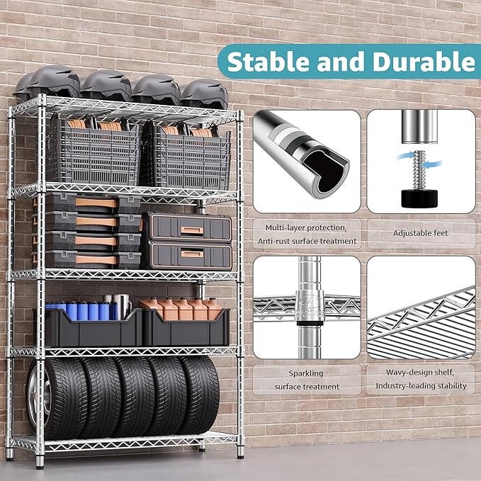 1750 LBS Storage Shelves 5-Tier Utility Shelving Unit Steel Organizer Wire Rack - Image 5