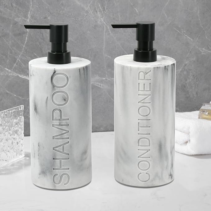 Marble Resin 2 Piece Shampoo and Conditioner Dispenser Set, Luxurious - Image 5
