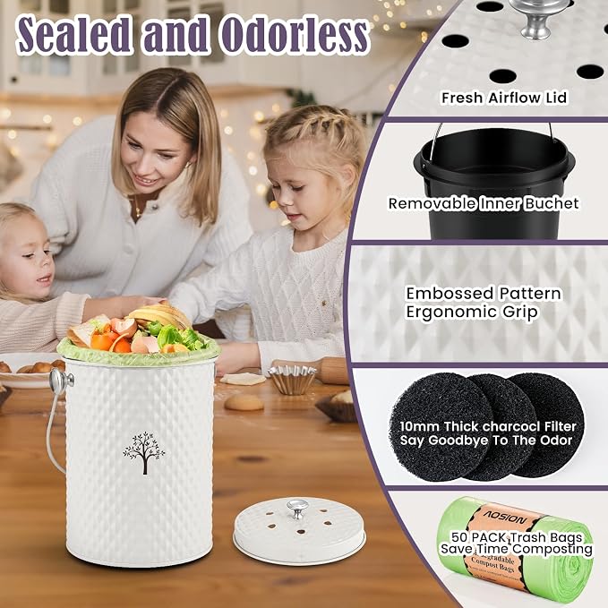 AOSION Countertop Compost Bin Kitchen, Odorless Indoor Compost Bin - Image 3