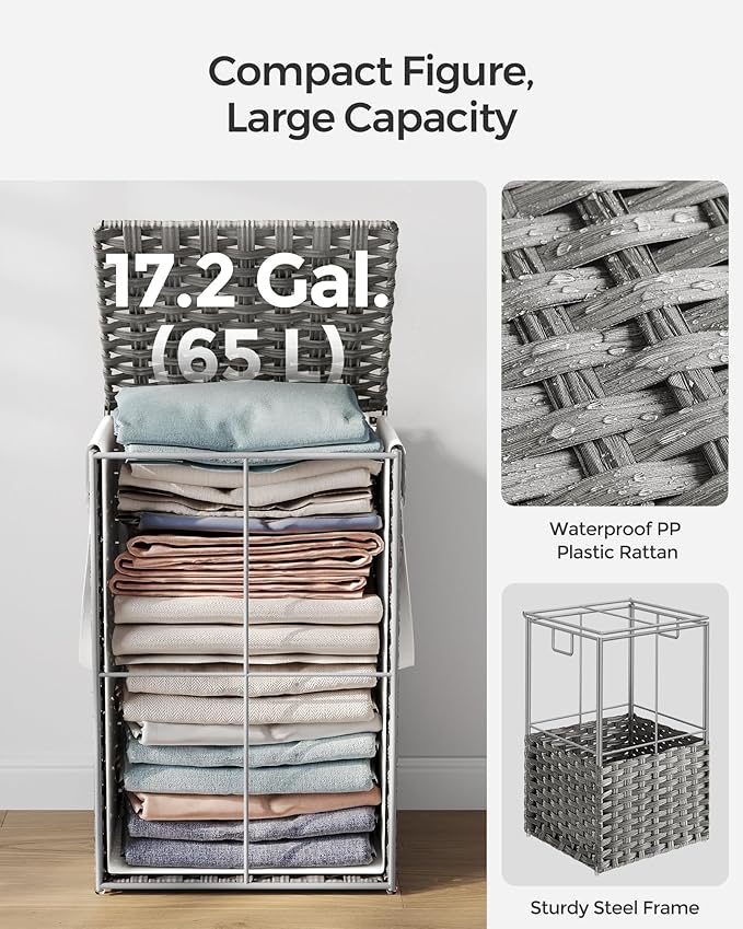 SONGMICS Laundry Hamper with Lid, 17.2 Gallon Synthetic Rattan Clothes Laundry - Image 5