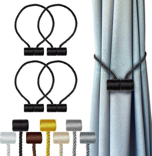 Hion Magnetic Curtain Tiebacks Black 4 Pack, Curtain Tiebacks Buckles Holdbacks by Hion