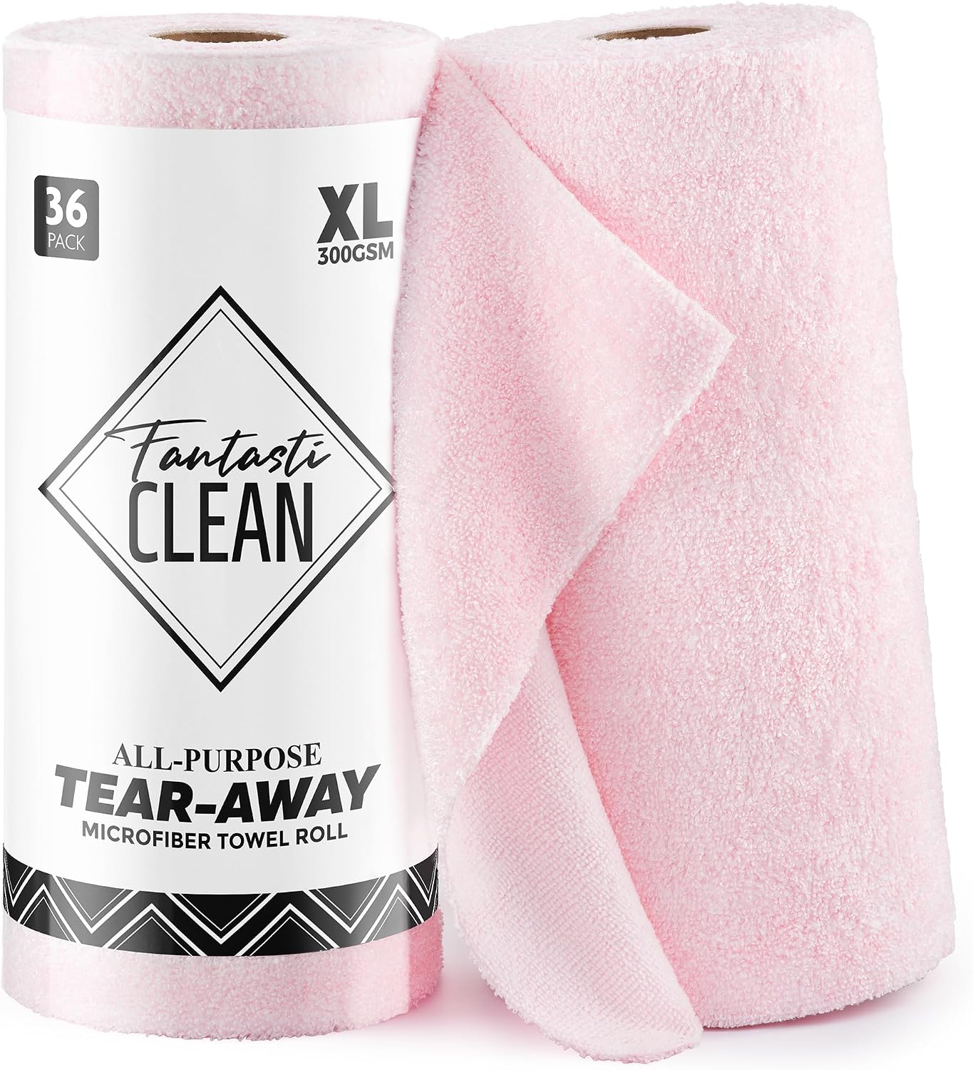 Fantasticlean Microfiber Cleaning Cloth Roll, 12''- 36 Sheets (Glossy Pink) | Ultra Absorbent, Lint-Free, Reusable Microfiber Towel Roll, Premium Dual-sided Detailing Towels, for All-Purpose Cleaning