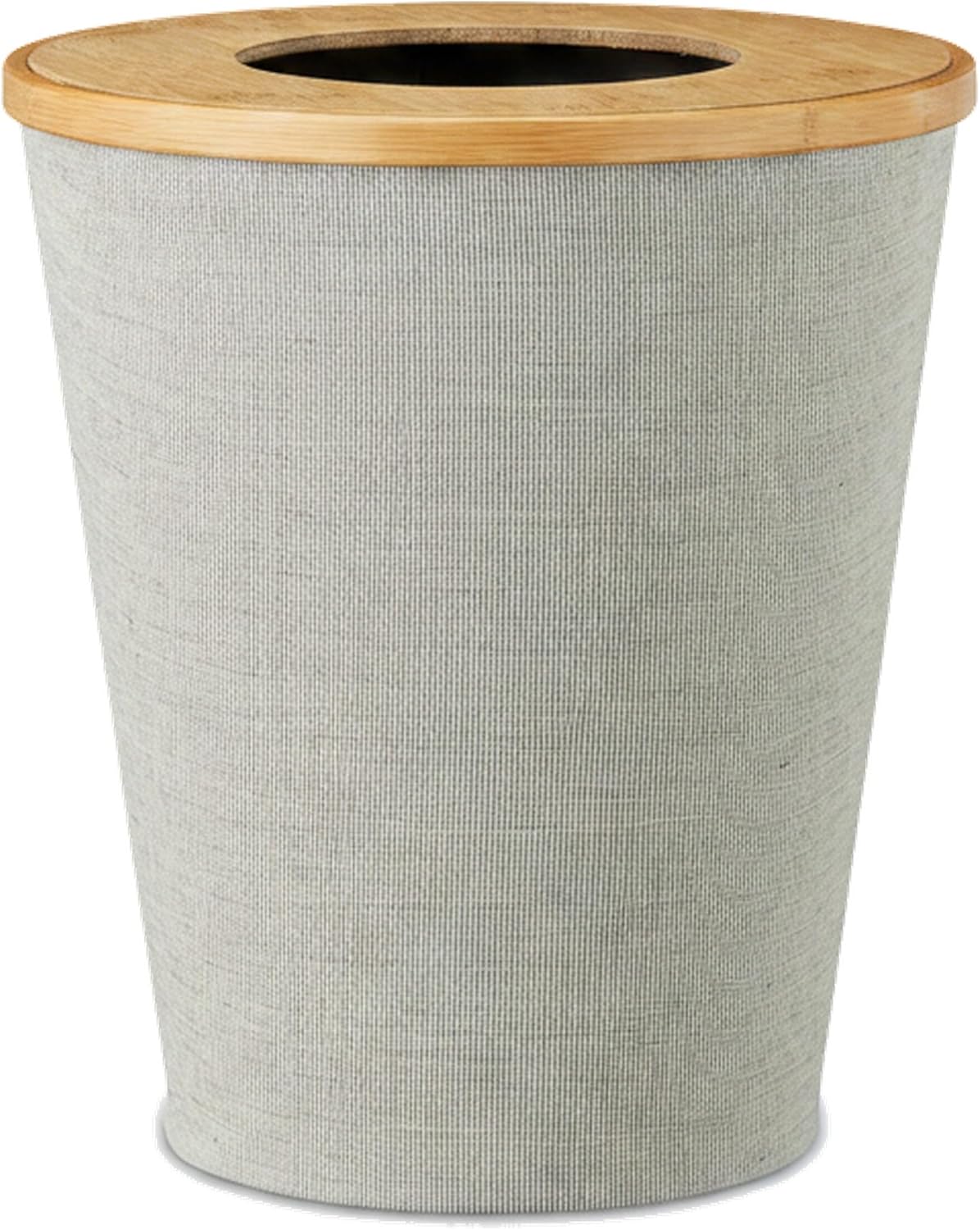 Relaxdays Bamboo Trash Can, Round Waste Bin with Insert and Magnetic Lids, 35 cm Tall, Natural/Grey