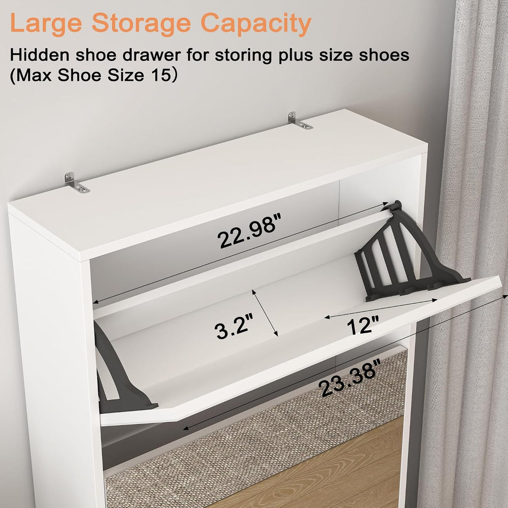Mirror Shoe Cabinet, Hidden Shoe Storage Organizer with Flip Drawers Door, 5 ...