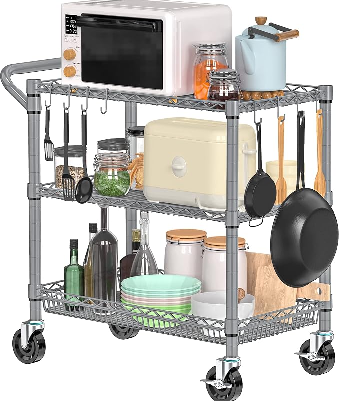 Metal Heavy Duty Carts with Wheels 1050lbs, 3 Tier Rolling Utility Cart with - Image 5