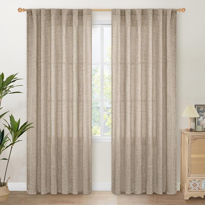 YoungsTex Dark Oatmeal Linen Semi Sheer Curtains 80 Inch Length by YoungsTex