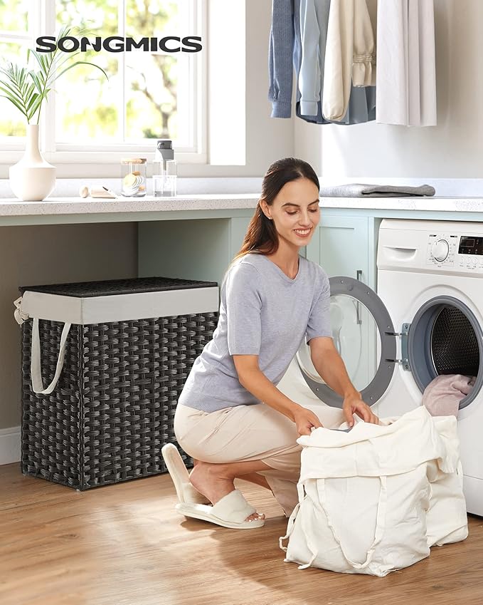 SONGMICS Laundry Hamper with Lid, 110L Clothes Hamper with 2 Removable Liner - Image 2