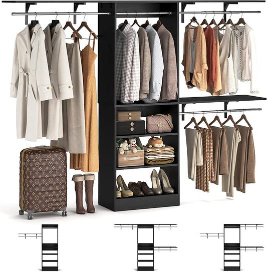 8FT Closet System with Shelves, Wall Mount Bedroom Wardrobe Walk-in Closet by iSunirm