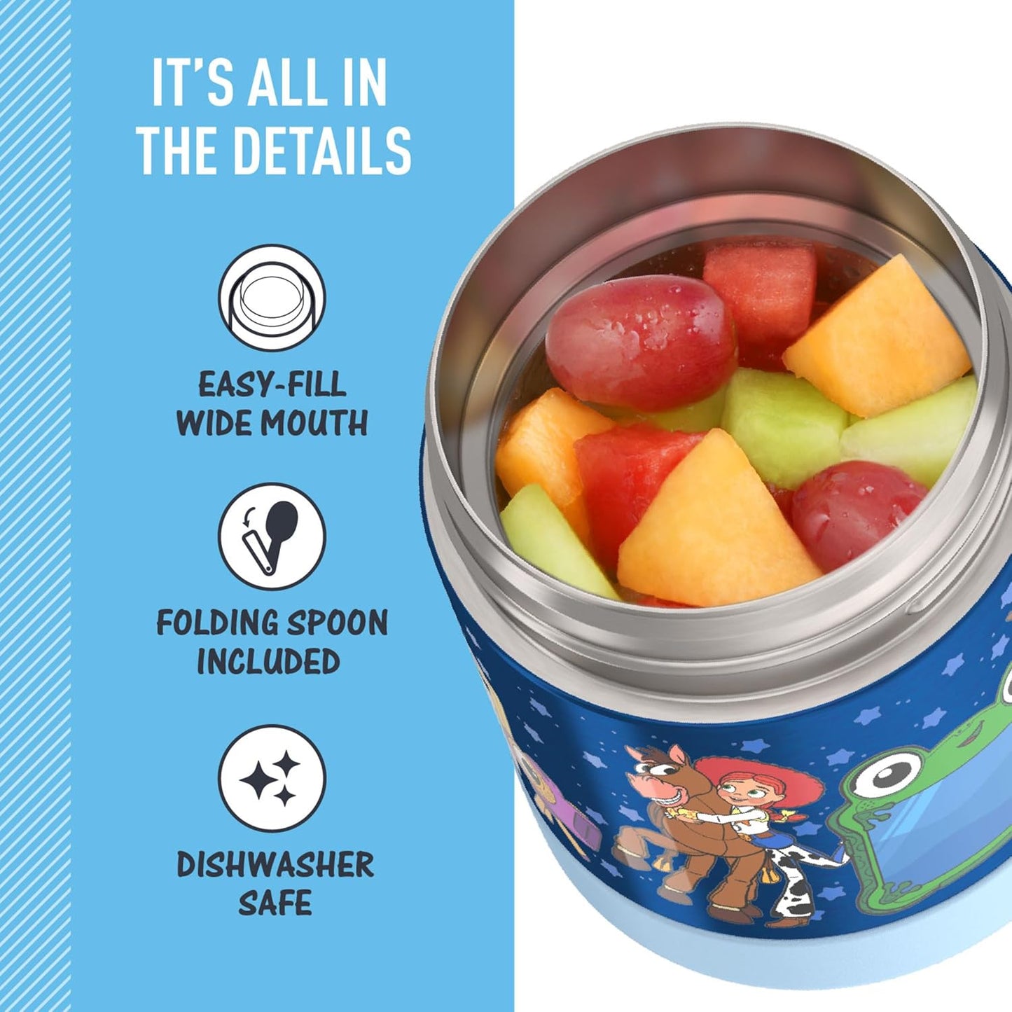 THERMOS FUNTAINER Food Jar with Spoon, 10oz, Toy Story 5 | Kid-Friendly Stainless Steel Insulated Food Container, Keeps Food Hot or Cold Longer for School & Play, BPA Free