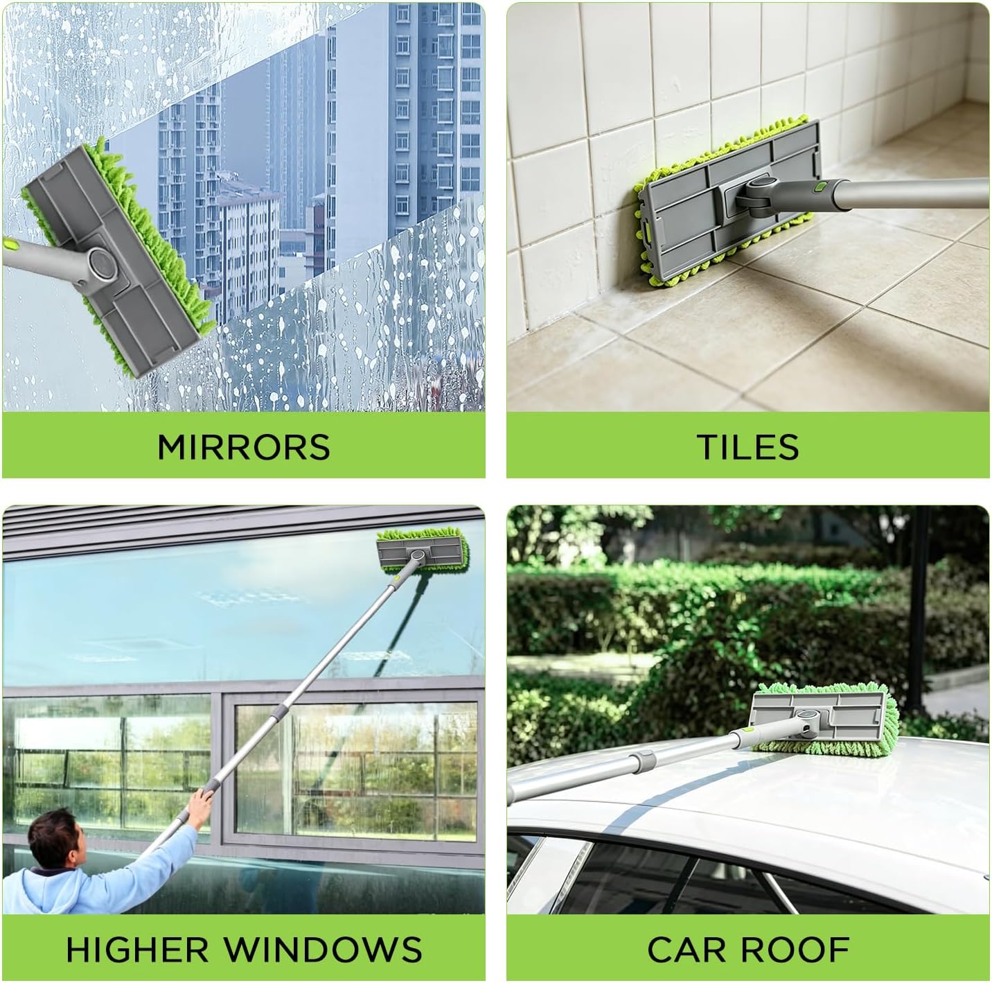 Cleaning Set, Equipped with a 72 inch extendable Handle, Reusable Crevice Brush, Chenille dust Collector, Cleaning Cloth, 2 Replacement Fan Brush Cloths Suitable for, Fans, Furniture, etc