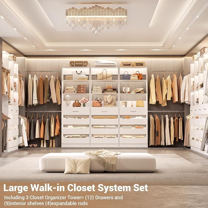Aheaplus Closet System with 12 Drawers, 8.5-11.5Ft Wood Closet Organizer System - Image 5