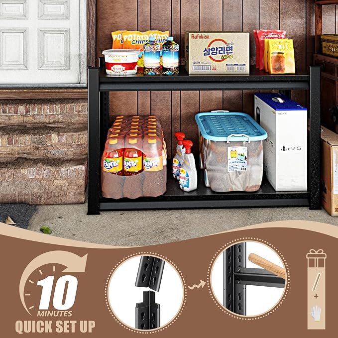 48" W 2-Tier Garage Shelving Heavy Duty, 1120LBS Loads Garage Storage Shelves - Image 6