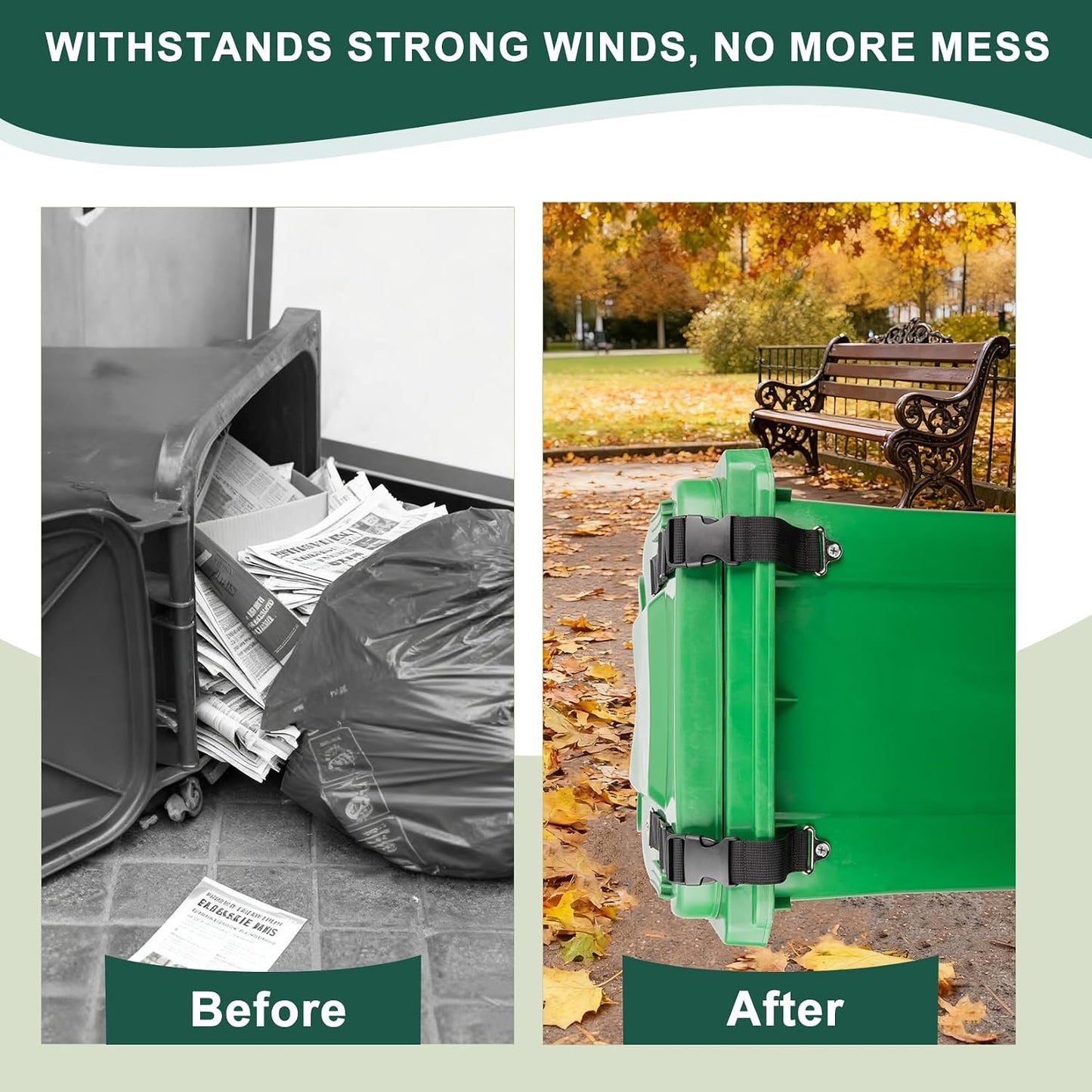 Trash Can Locks for Animal- Bear Raccoon Dog Proof Garbage Bin Lock-Adjustable Length - Easy to Install, Long Lasting Strap Lid Garbage Can Lock for Out Door Garbage Can - 4PCS