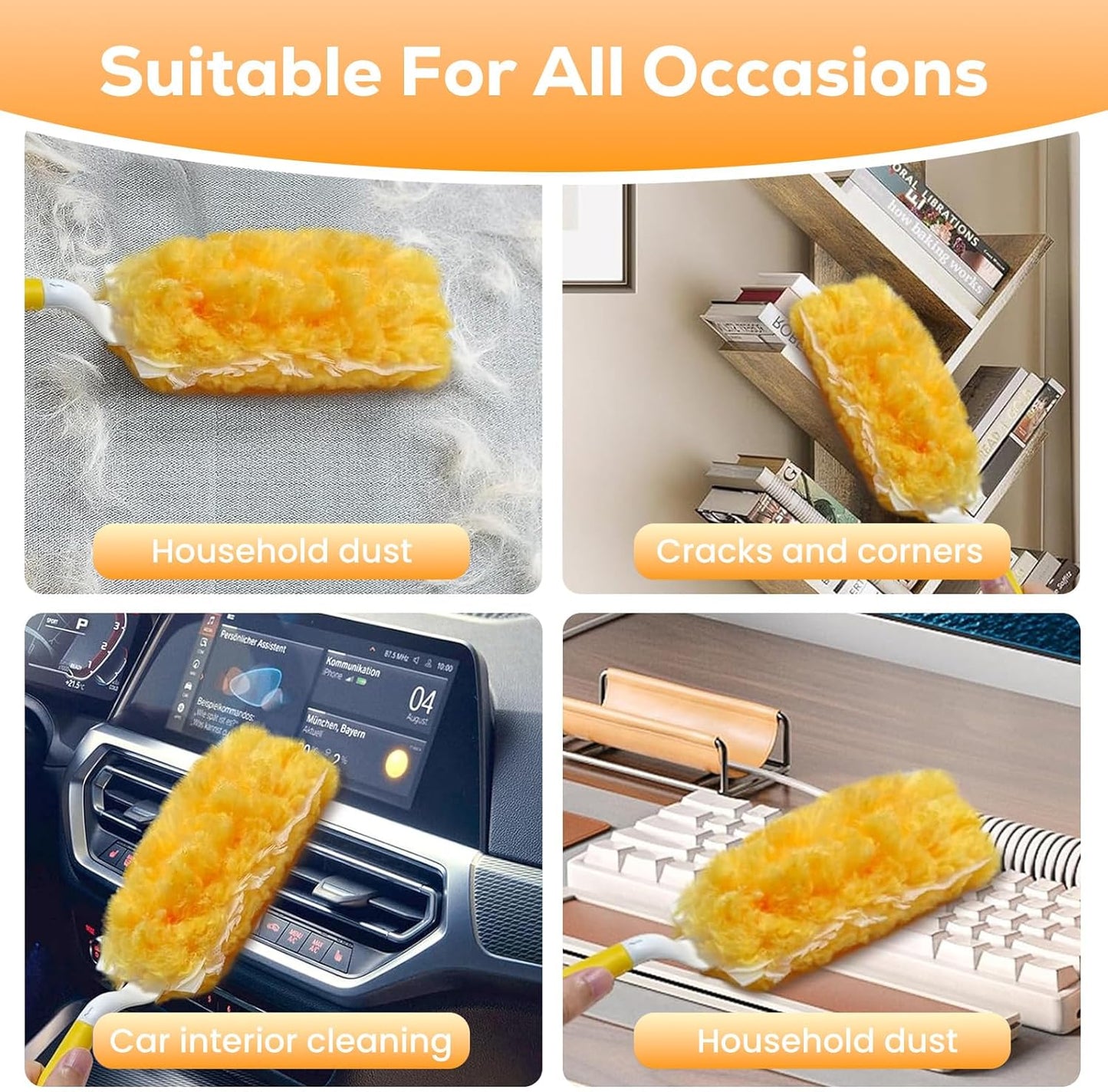 360° Duster Refills Kit 10Pcs+Handle, Multi-Surface 4X Power for PetHair Home Office Blinds Furniture
