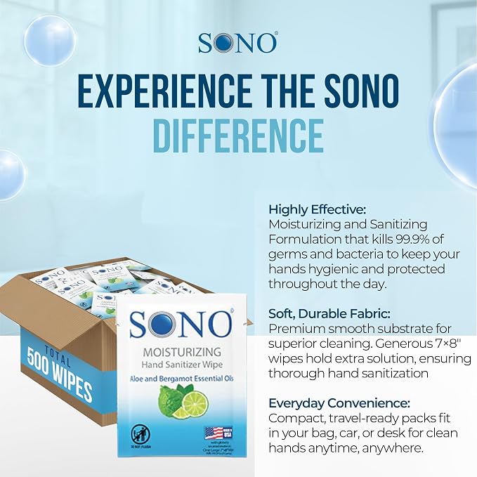 SONO Bergamot & Aloe Moisturizing Hand Sanitizer Wipes - Image 7