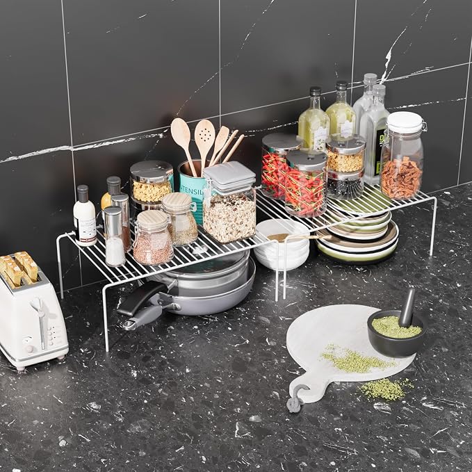 MediumWhite Cabinet Storage Shelf Rack Set of 2, Rustproof Metal Wire Kitchen - Image 5