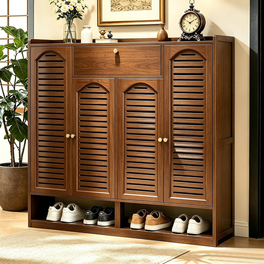 Bamboo Shoe Cabinet, 7-Tier Large Shoe Cabinet with Doors, 36-40 Pairs Shoes ...