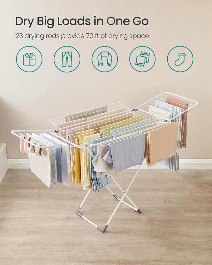SONGMICS Clothes Drying Rack, Metal Laundry Drying Rack, Space-Saving, - Image 3