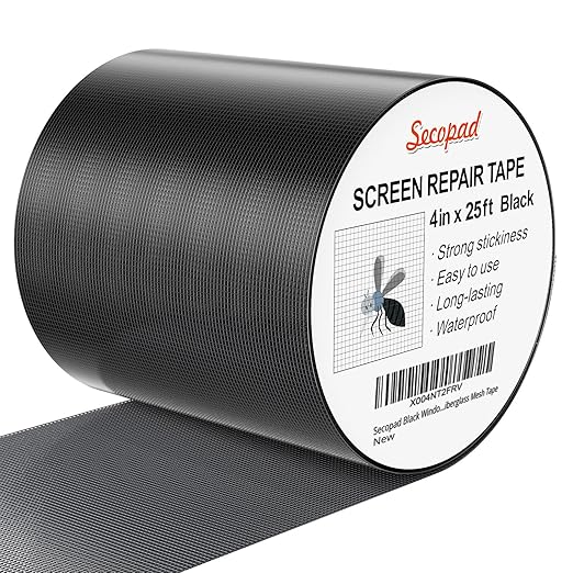 Black Window Screen Repair Tape, 4IN X 25FT Screen Repair Kit by Secopad