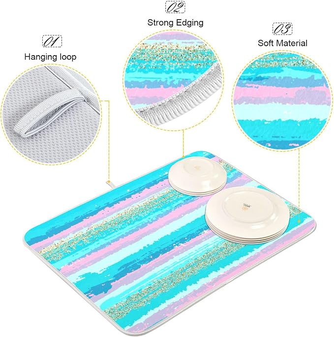 Turquoise Stripe Dish Drying Mat - Image 4