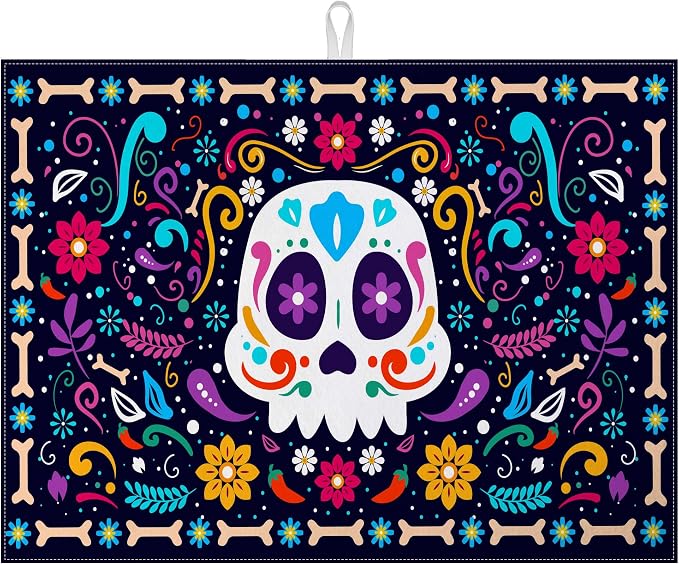 Sugar Skull Dish Drying Mat for Kitchen Counter Microfiber Absorbent Dish Day by VisittheDuibelproduct