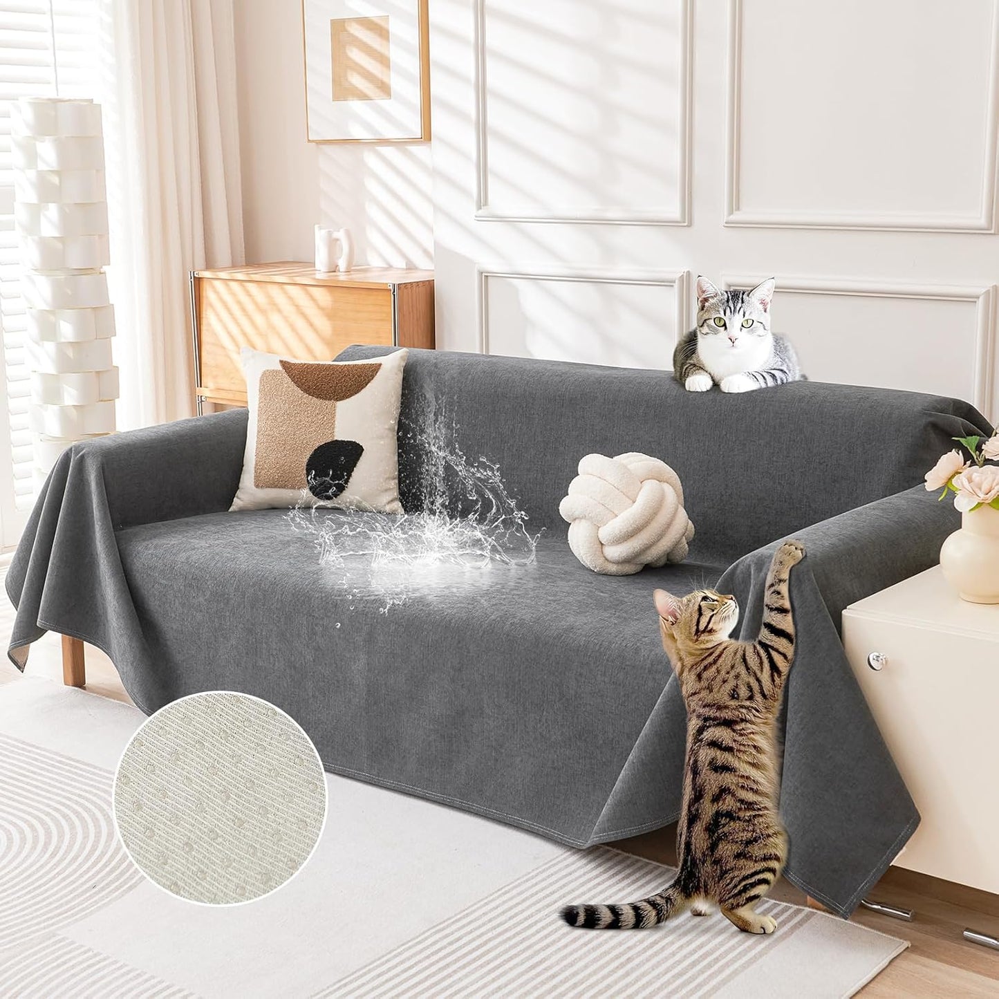 Deep Dream Cat-Scratch Resistant Couch Cover, Waterproof Sofa Cover for 3 Cushion Couch Washable, Pet Friendly Couch Protectors Anti Slip Thickened Love Seat Slipcovers for Pets, 71" x 118", Dark Grey