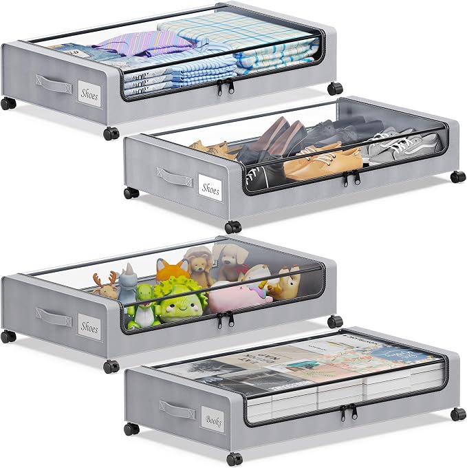 Under Bed Storage with Wheels, Underbed Storage Bins, XXL 60L Rolling Metal by YAASHEEN