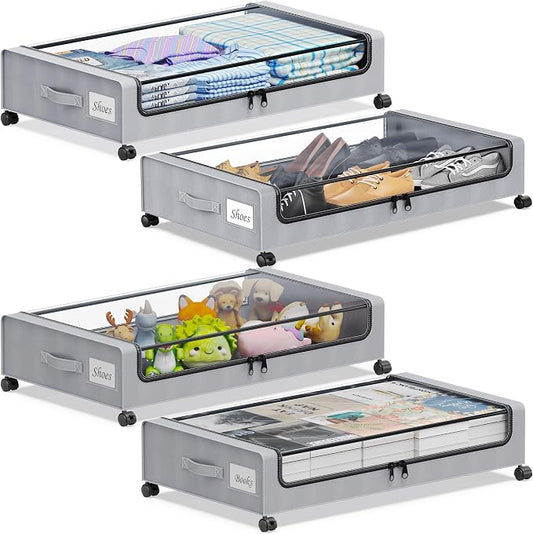 Under Bed Storage with Wheels, Underbed Storage Bins, XXL 60L Rolling Metal by YAASHEEN