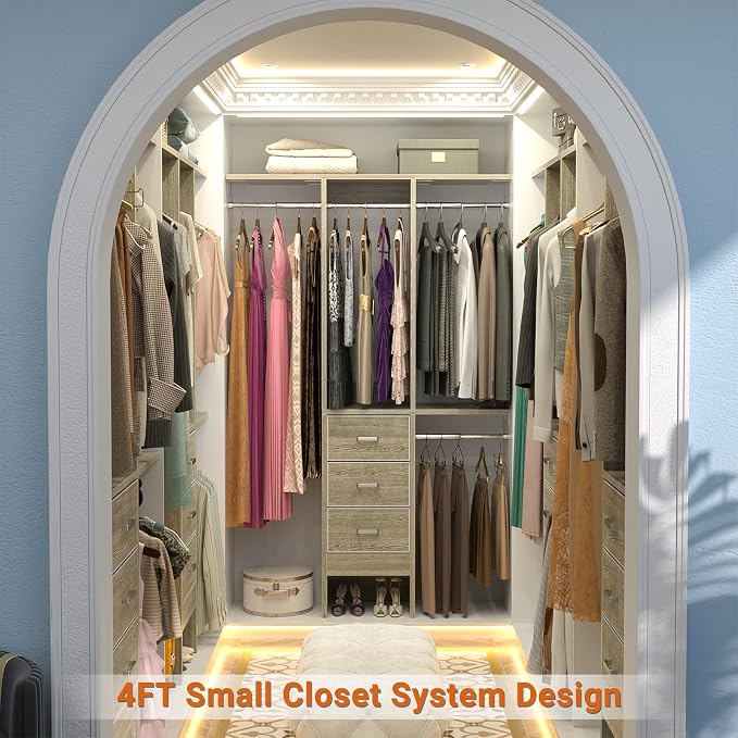 4FT Small Closet System with 3 Fabric Drawers, Flexible Built-In Clothes - Image 2
