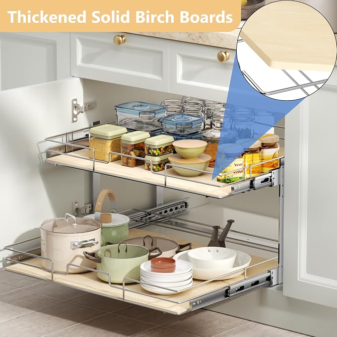 ROOMTEC 2 Tier Individual Pull Out Cabinet Organizer 19½"W x 21½"D, Slide Out - Image 2