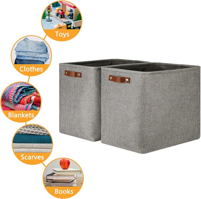 DULLEMELO Grey Storage Baskets 2 Pack Extra Large Fabric Shelf Baskets - Image 3