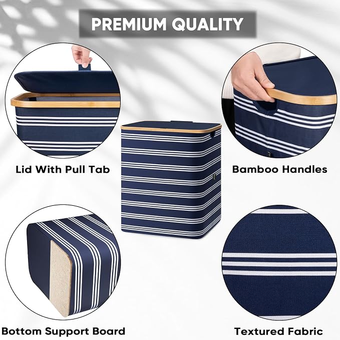 BALEINE Laundry Hamper with Lid, Tall Laundry Baskets with Bamboo Pull Handles - Image 3