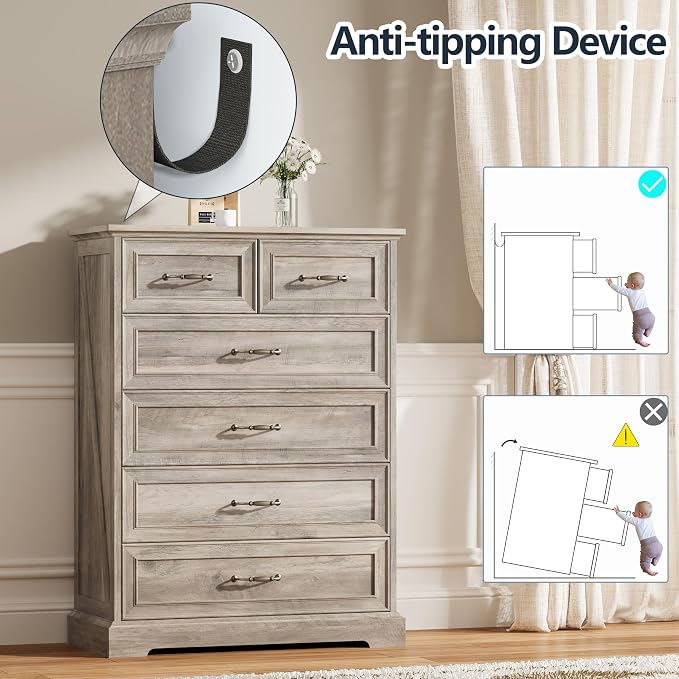 6 Drawer Dresser for Bedroom, Rustic Farmhouse Dresser - Image 6