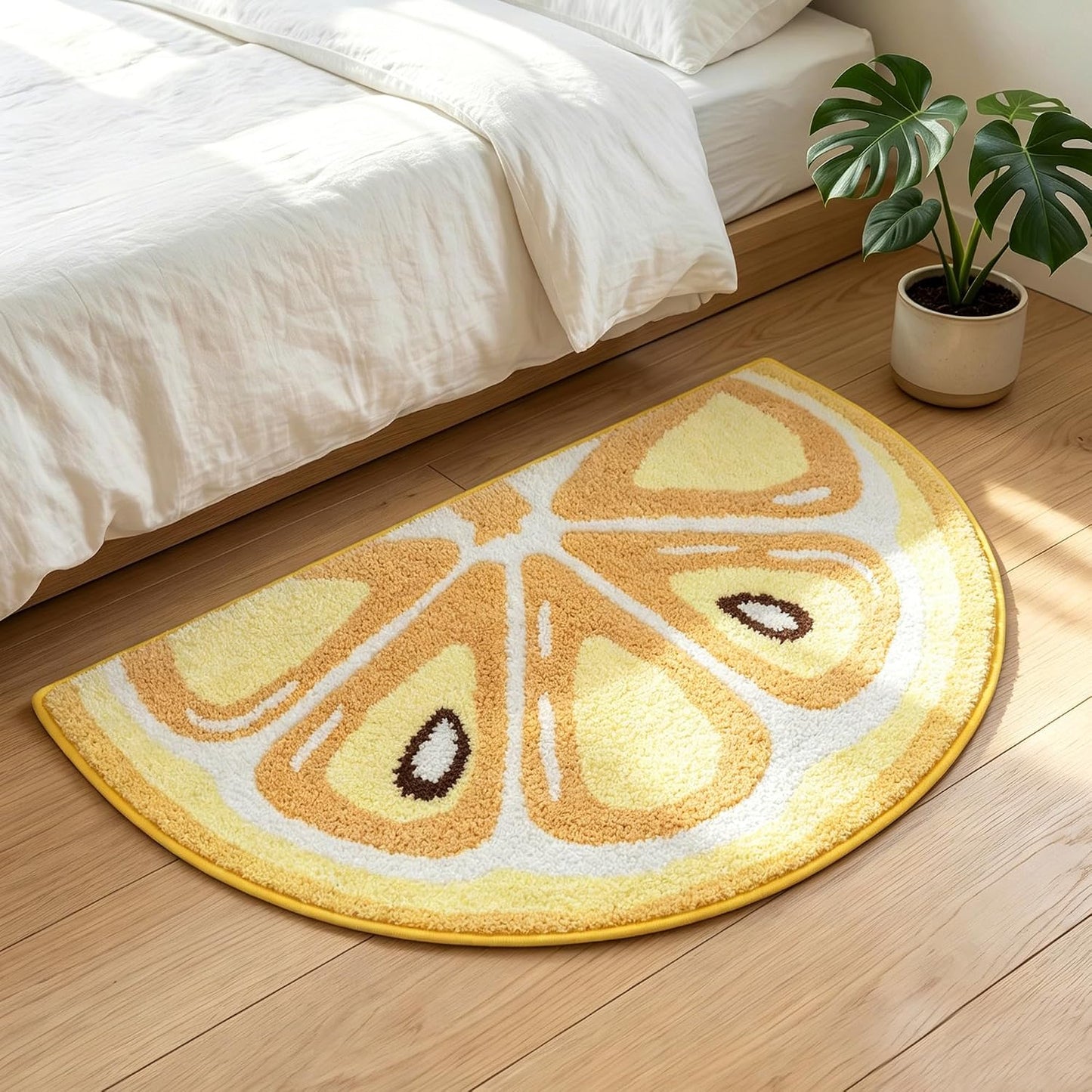Cute Fruit Bath Rug, Summer Lemon Bath Mat, Soft Plush Fluffy Absorbent Quick Dry Shower Rug, High-Low Pile Non Slip Floor Mat for Bathroom, Bedroom, Living Room, Kitchen Sink & Kids Room, 19.6"x35"