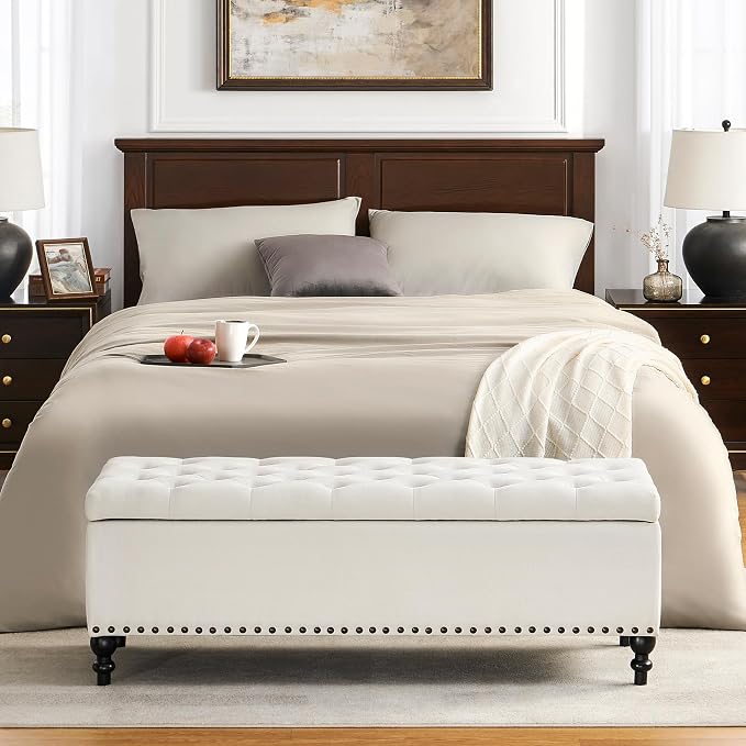 Storage Ottoman 50.2 Inches Upholstered Fabric Storage Ottoman Bench，Button - Image 4