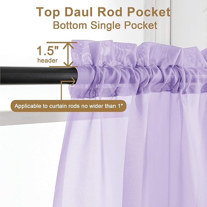 Chyhomenyc Lilac Sheer Curtains 63 Inch Length 2 Panels, Light Filtering Airy - Image 6