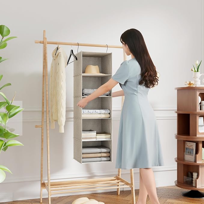 Hanging Closet Organizer, Easy Mount Foldable 5-Shelf Hanging Closet Wardrobe - Image 2