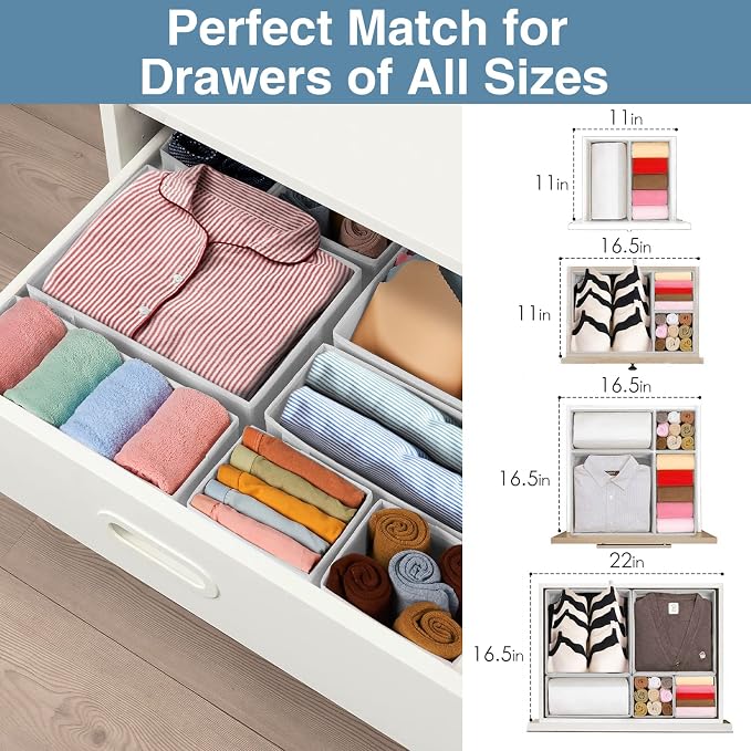 Criusia Drawer Organizer Clothes, 8 Pack Underwear Drawer Organizer, Foldable - Image 5
