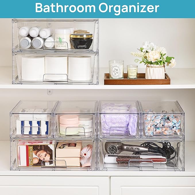 Vtopmart 3 Pack Stackable Storage Drawers, Easily Assemble Acrylic Bathroom - Image 5