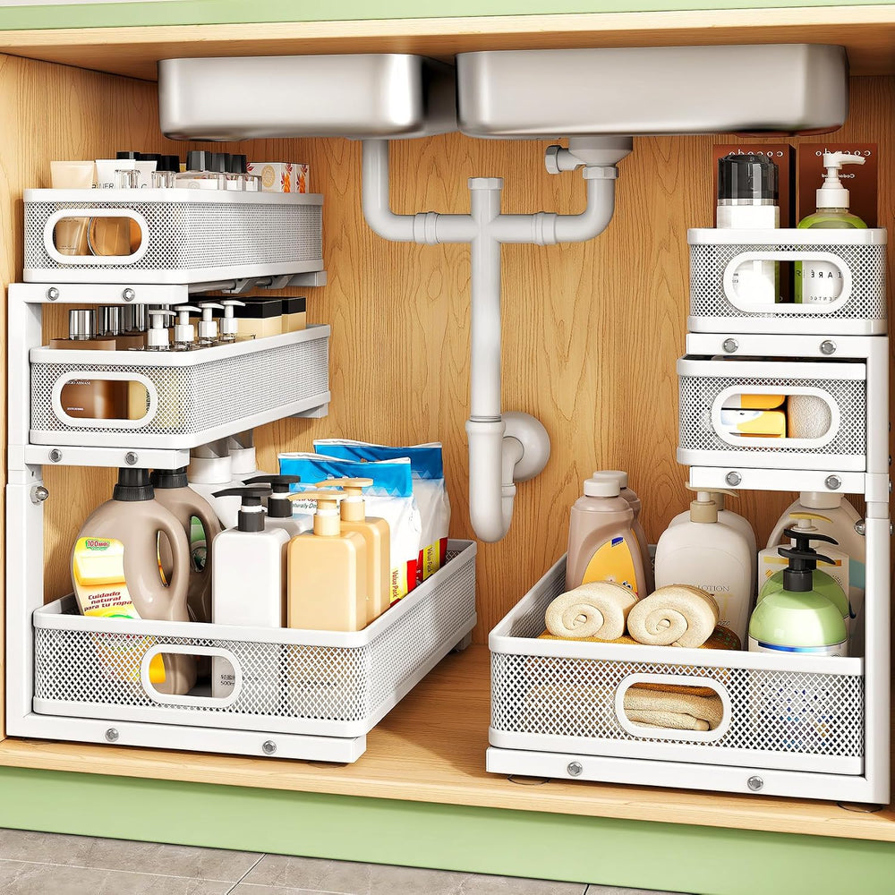 Kitstorack Under Sink Organizer, 1-Pack 3-Tier Height Adjustable Thickened Me...